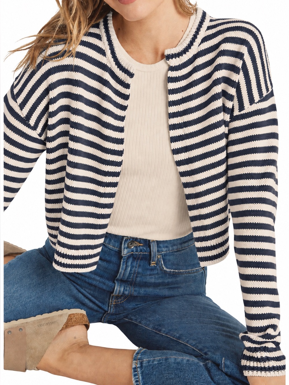 Splendid Lily Stripe Cotton Blend Crop Cardigan